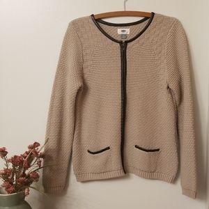 Old Navy taupe full zip crew neck cardigan